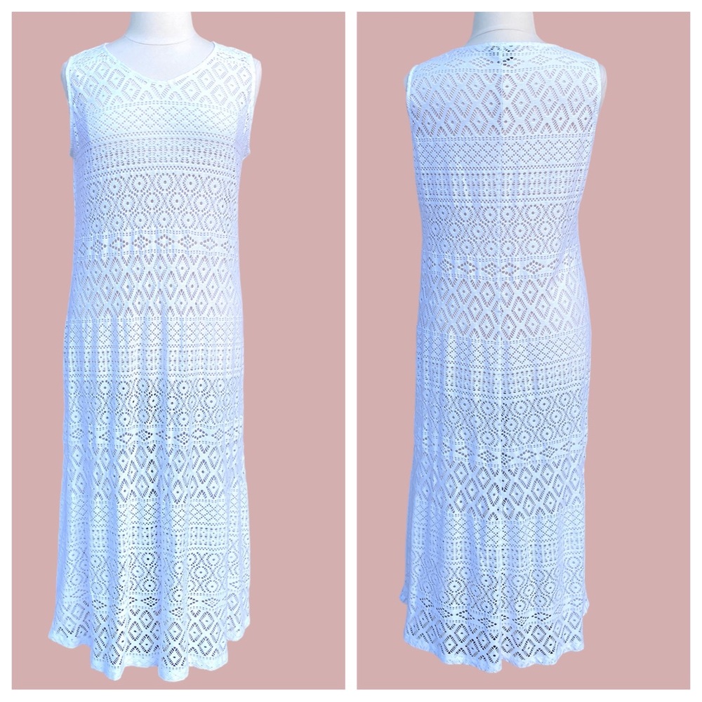 PERSONA by Marina Rinaldi white lace dress crochet maxi sleeveless coverup long - Picture 2 of 11